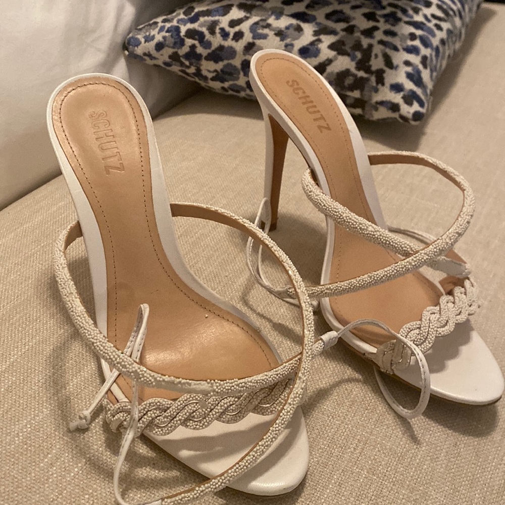 White Schutz Lace Up Heels